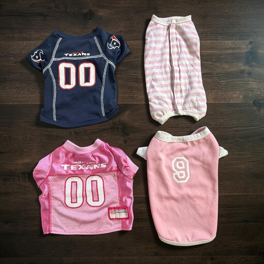 Houston Texans NFL Dog Jersey Set Small Pink Navy Blue Striped Pajamas 4pc Lot